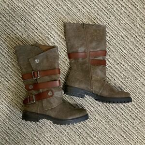 Blowfish Malibu Brown Mid-Calf Zip Up Leather Rider Boots